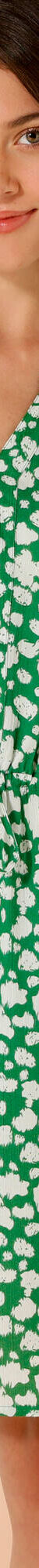 Robe courte col zippé, crépon imprimé (vert / écru) Robe courte col zippé, crépon imprimé (vert / écru)